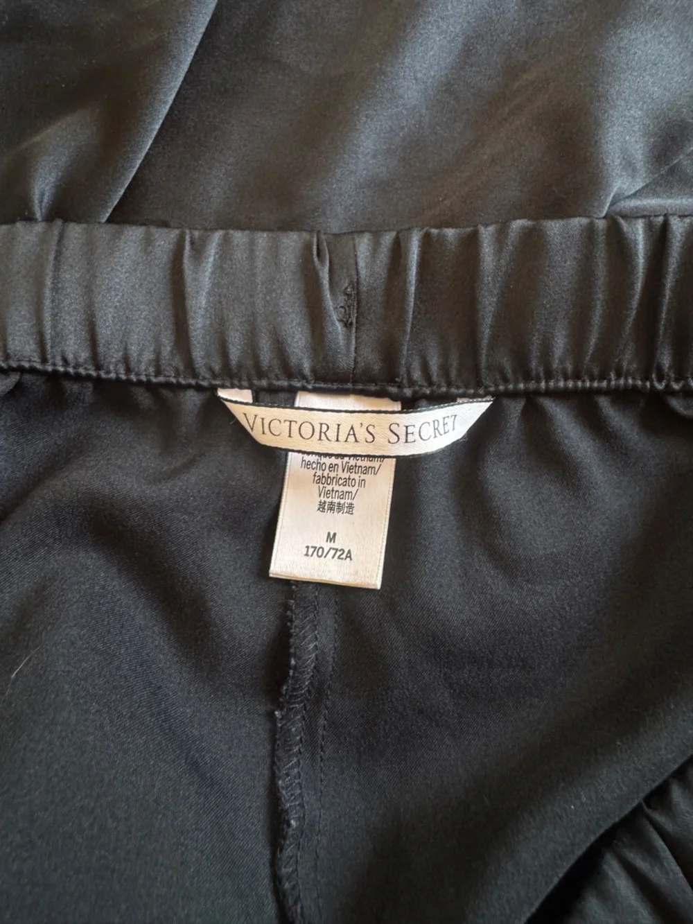 Victoria's Secret Black Satin Pajama Pants with Pin-strip & Heart Cutout - Picture 4 of 9